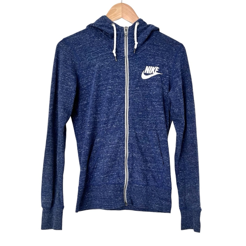 Nike Hoodie Lightweight Heathered Blue Full Zip Drawstring Size Small Y2K
